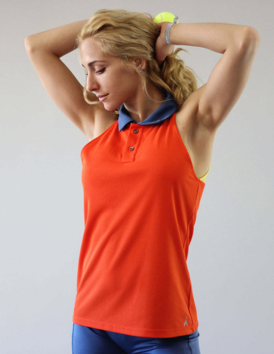 Linky Halter Polo - Tangerine & Lemon with Blue Collar – Angle New York